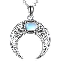 Celtic Crescent Moon Necklace for Women – Zinc Alloy Moon Pendant Blue Opal 1105