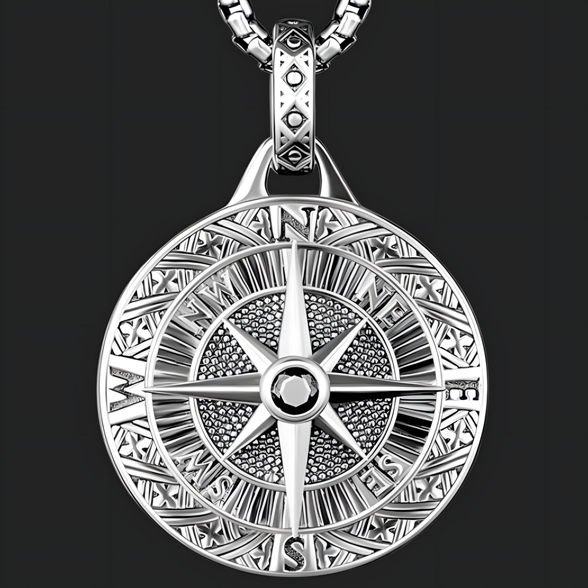 Compass Pendant Necklace for Men Rotating Compass Disc Medallion Hip Hop 1387