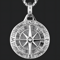 Compass Pendant Necklace for Men Rotating Compass Disc Medallion Hip Hop 1387
