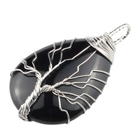 Black Agate Tree Of Life Pendant Necklace For Women Oval Gemstone Statement 1338