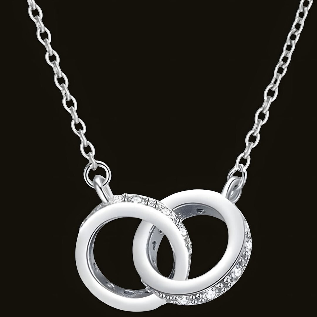 925 Sterling Silver Interlocking Rings Necklace Elegant Zircon Pendant Women 254