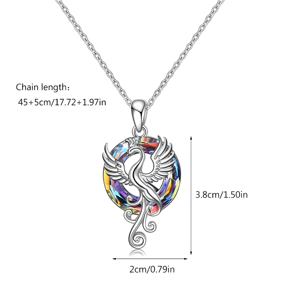 Dazzling Phoenix Bird Crystal Necklace - Silver Tone & Colorful Iridescent B81
