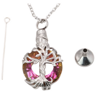 Tree of Life  Necklace with Multicolor Circle Crystal 316L Stainless Steel B220