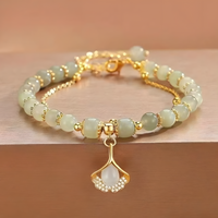 Unified Jewellery Green Beaded Ginkgo Leaf Charm Layered Bracelet 1900
