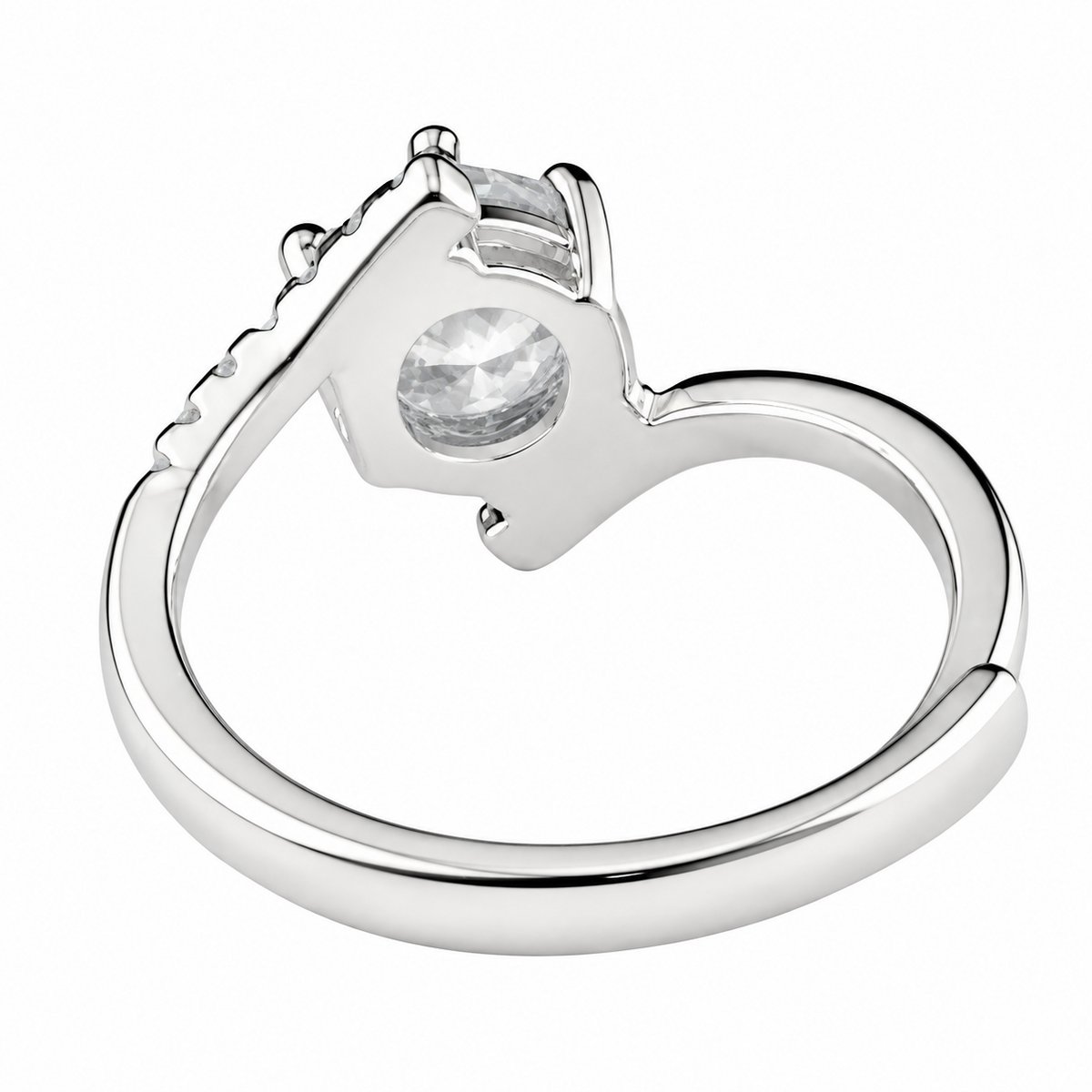 Adjustable Zircon Solitaire Ring, Round Brilliant Promise Style, Silver Ton 1653