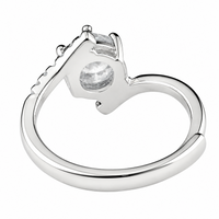 Adjustable Zircon Solitaire Ring, Round Brilliant Promise Style, Silver Ton 1653