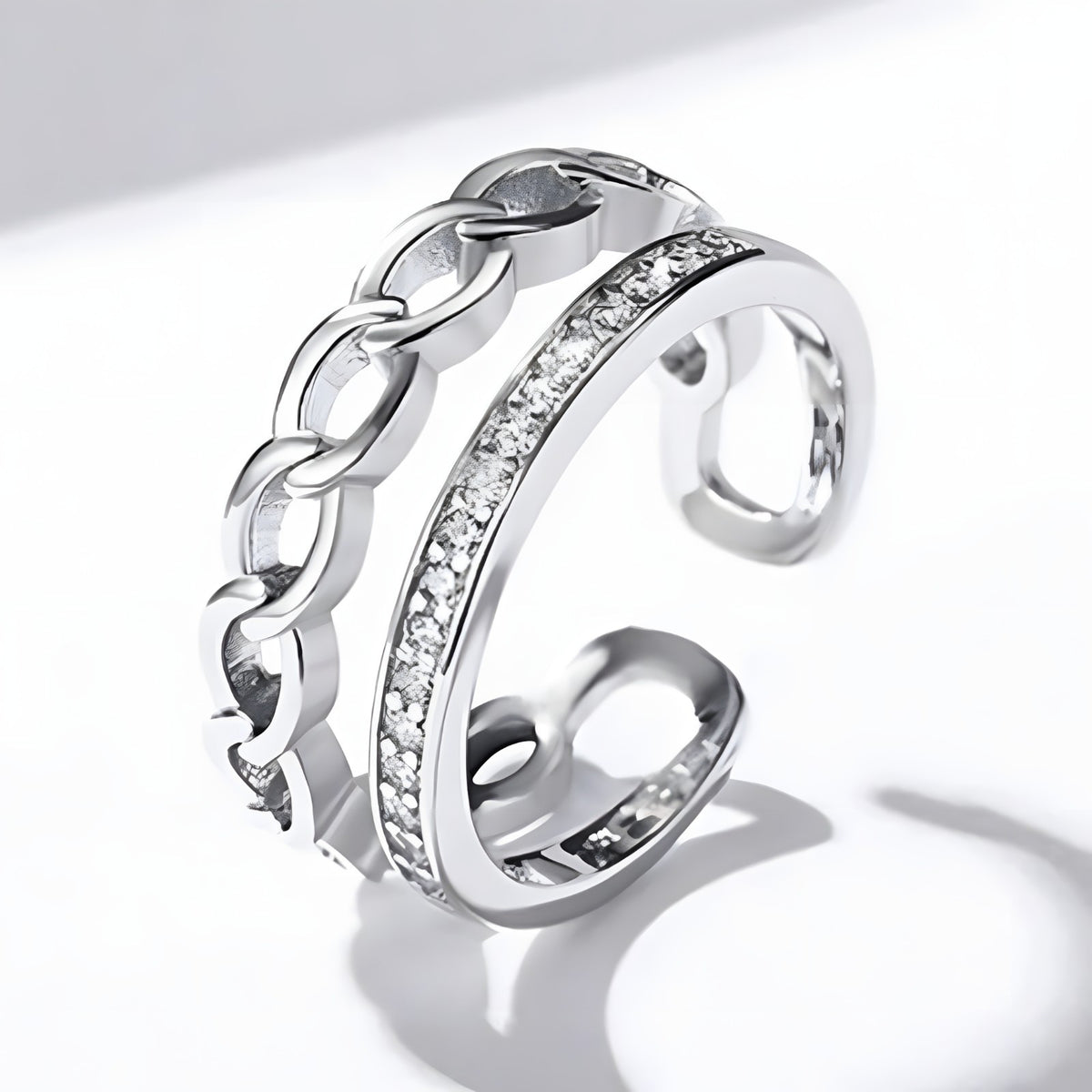 925 Sterling Silver Crown Ring Women; Adjustable Rhinestone Open Finger Band 393