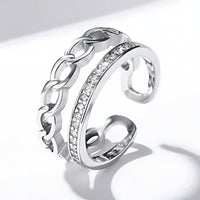 925 Sterling Silver Crown Ring Women; Adjustable Rhinestone Open Finger Band 393