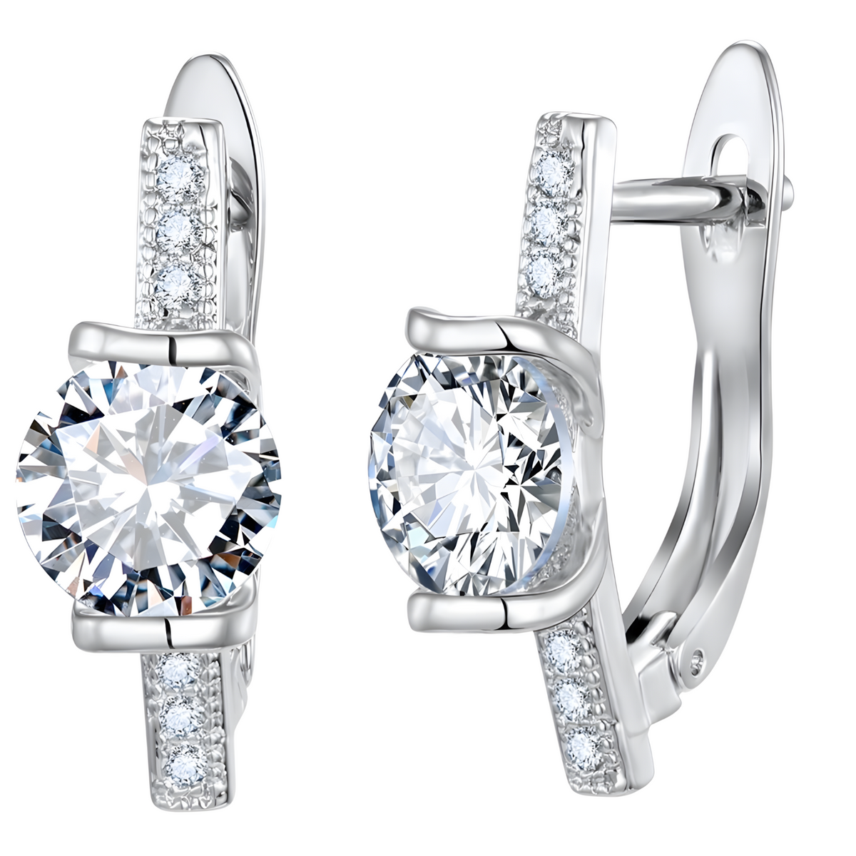 Sterling Silver-Plated Hoop Earrings – Elegant Cubic Zirconia Stone Design 905