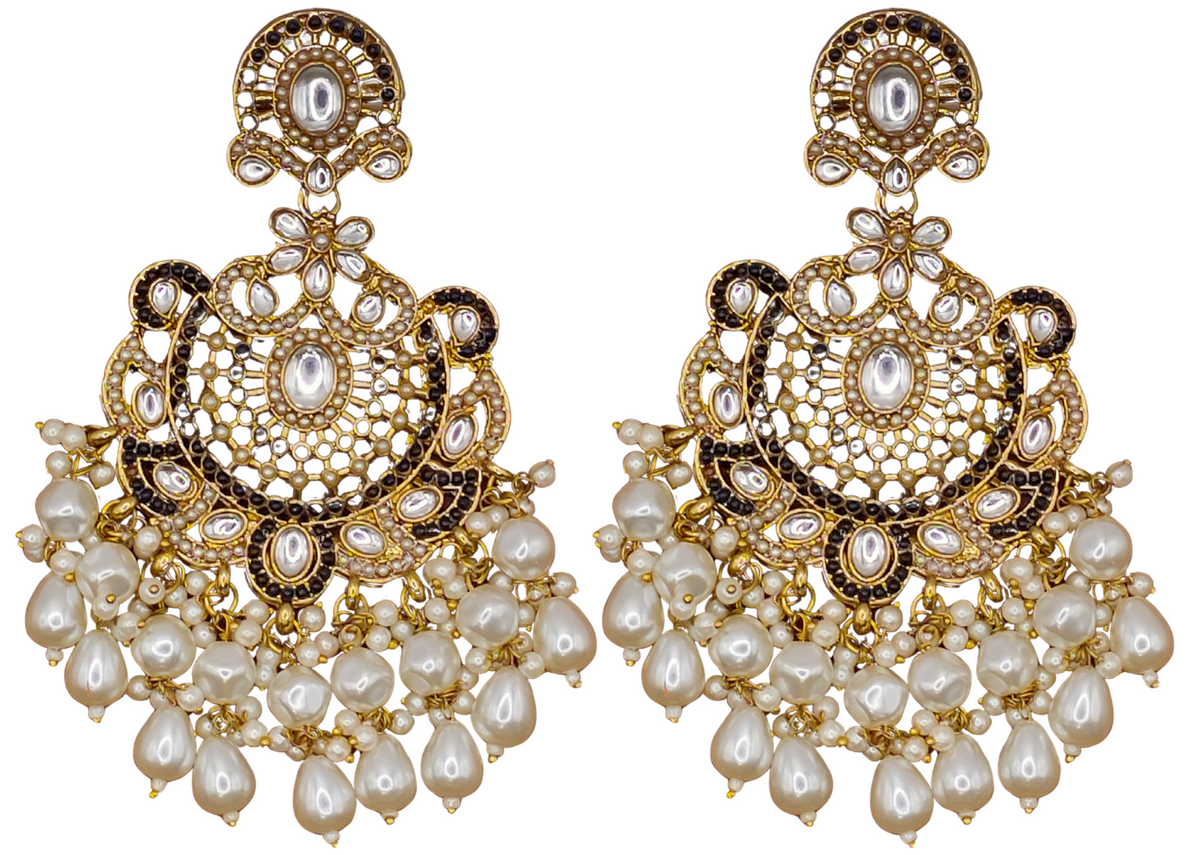 Elegant Bollywood Inspired Gold Kundan Earrings - Traditional Indian Jewelry 227