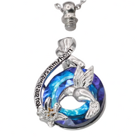 Hummingbird Memorial Ash Necklace,Silver Plated Stainless Steel Urn Pendant B258