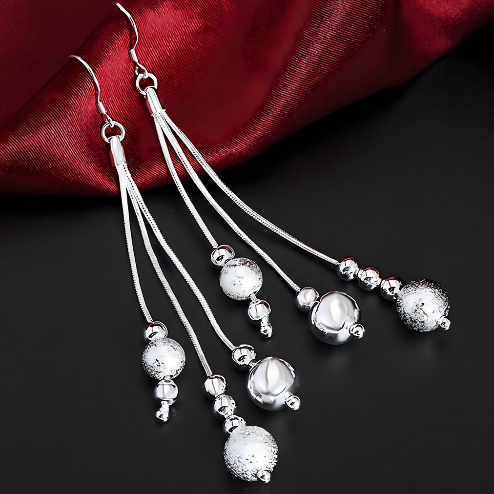 Frosted Bead 925 Sterling Necklace Women – Silver-Tone Snake Chain Jewelry 679