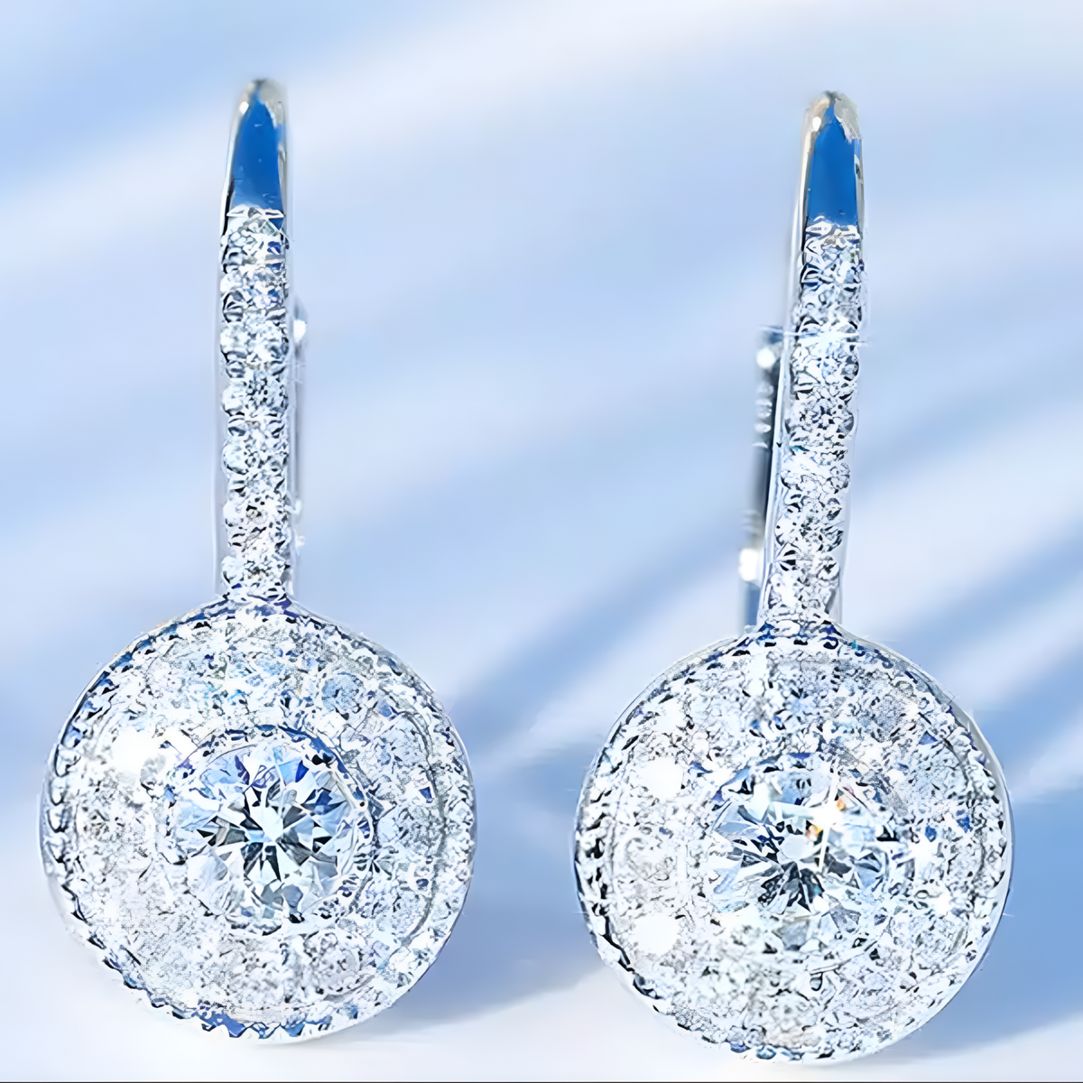 925 Silver-Plated Round Halo Drop Earrings Women – Sparkling Cubic Zirconia 891