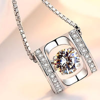 925 Sterling Silver Rotating Dancing Zircon - Necklace Sparkling Pendant 255