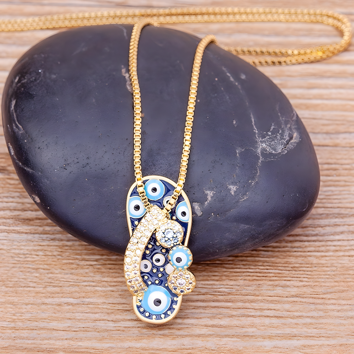 Enamel Slipper Pendant, Blue Evil Eye Protection Necklace, Bohemian FashION B159