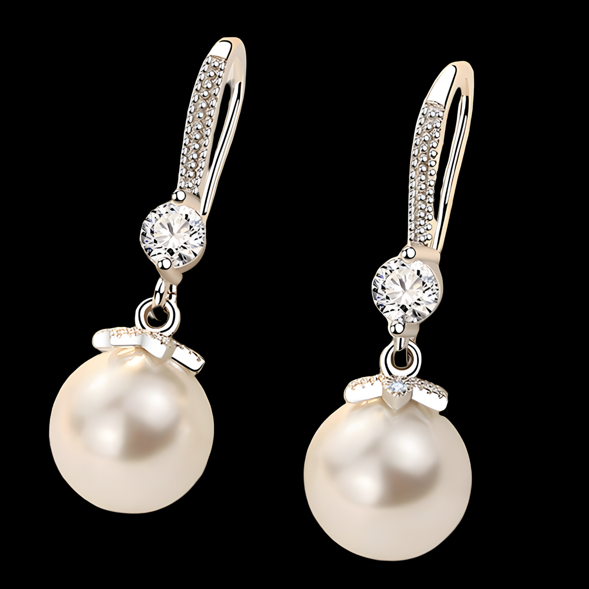 925 Silver-Plated Pearl Drop Earring for Women Elegant Round Imitation Pearl 901