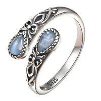 Retro Simple Flower Pattern Opening Rings Pear/Round Imitation Moonstone 506