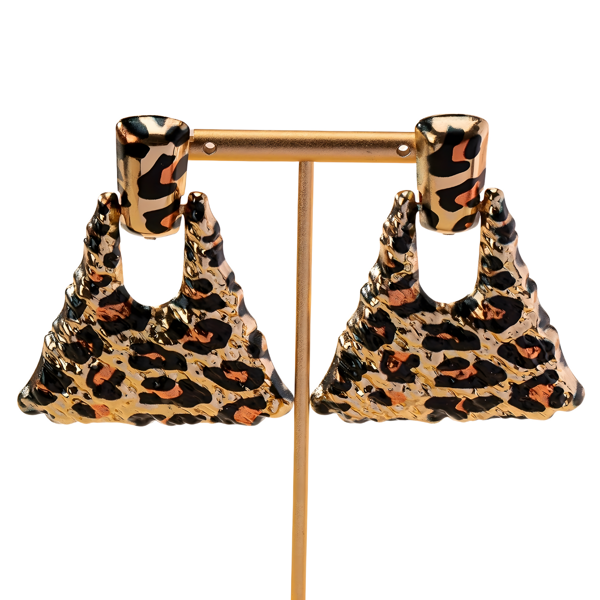 Leopard Print Drop Earrings for Women – Trendy Gold Triangle Dangle Earrings 768
