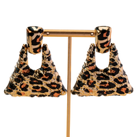 Leopard Print Drop Earrings for Women – Trendy Gold Triangle Dangle Earrings 768