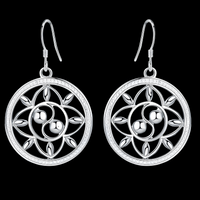 Circular Lotus Drop Earrings for Women, Mandala Style Round Dangle Earrings 1422