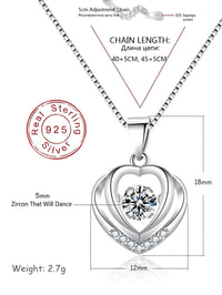 925 Sterling Silver Double Heart Necklace-Dazzling Dancing Zircon,Adjustable 270