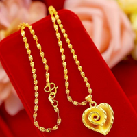 Vintage Luxury Heart Pendant Necklace 24K Gold Plated Copper, Elegant Spiral 124