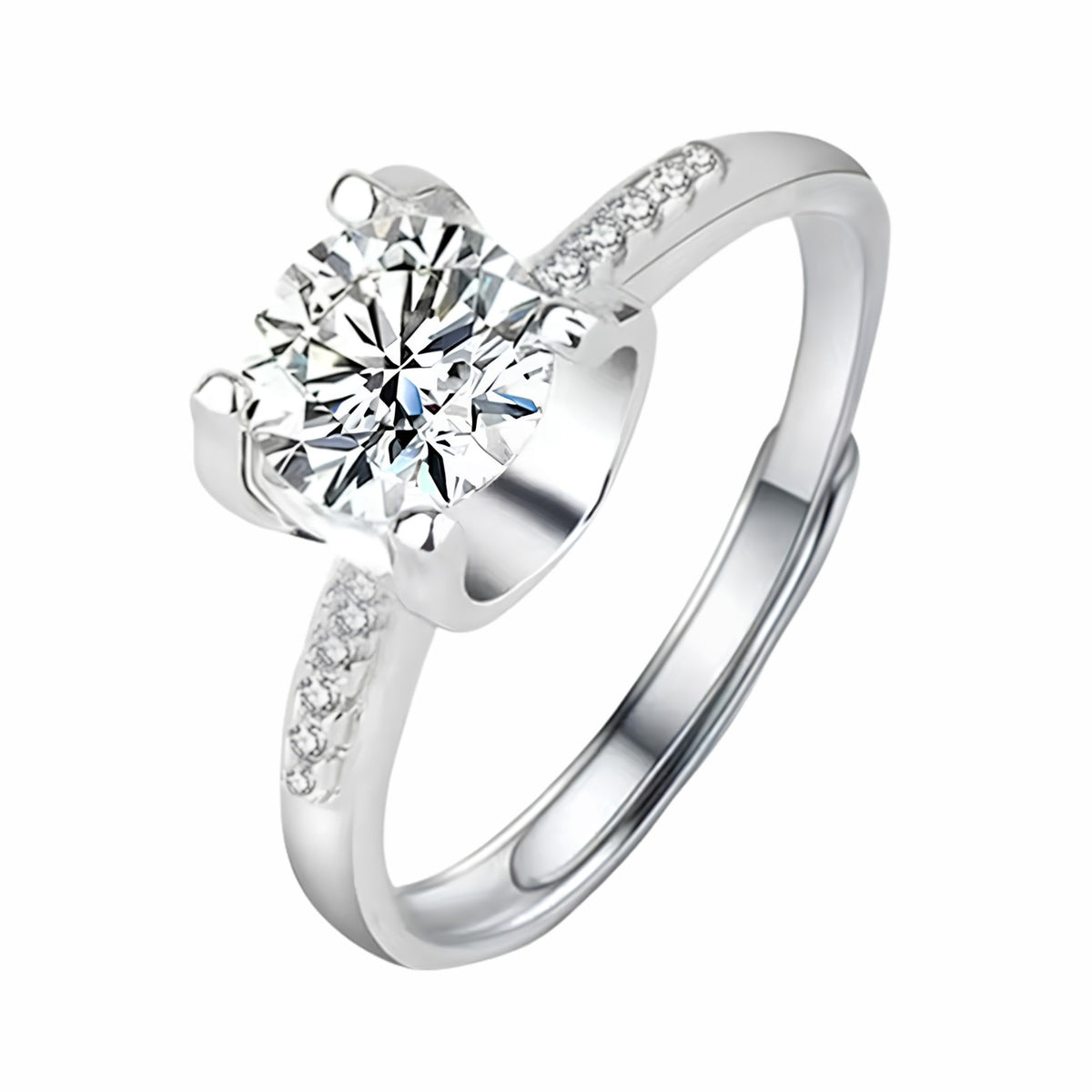 Women's Adjustable Silver Tone Ring Cathedral Band With Shoulder Sparkle 1619