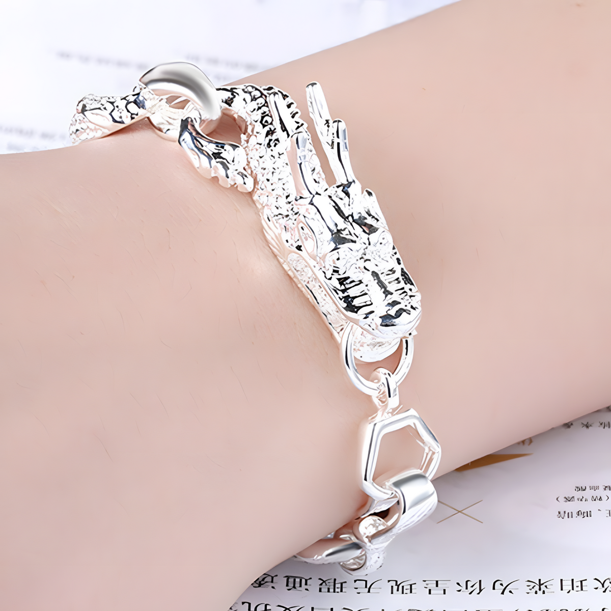 925 Silver-Plated Dragon Chain Bracelet for Men & Women –Classic 20cm Animal 892