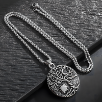 Vintage Tree Of Life Sun And Moon Pendant Necklace Celtic Nordic Round Rune 1093