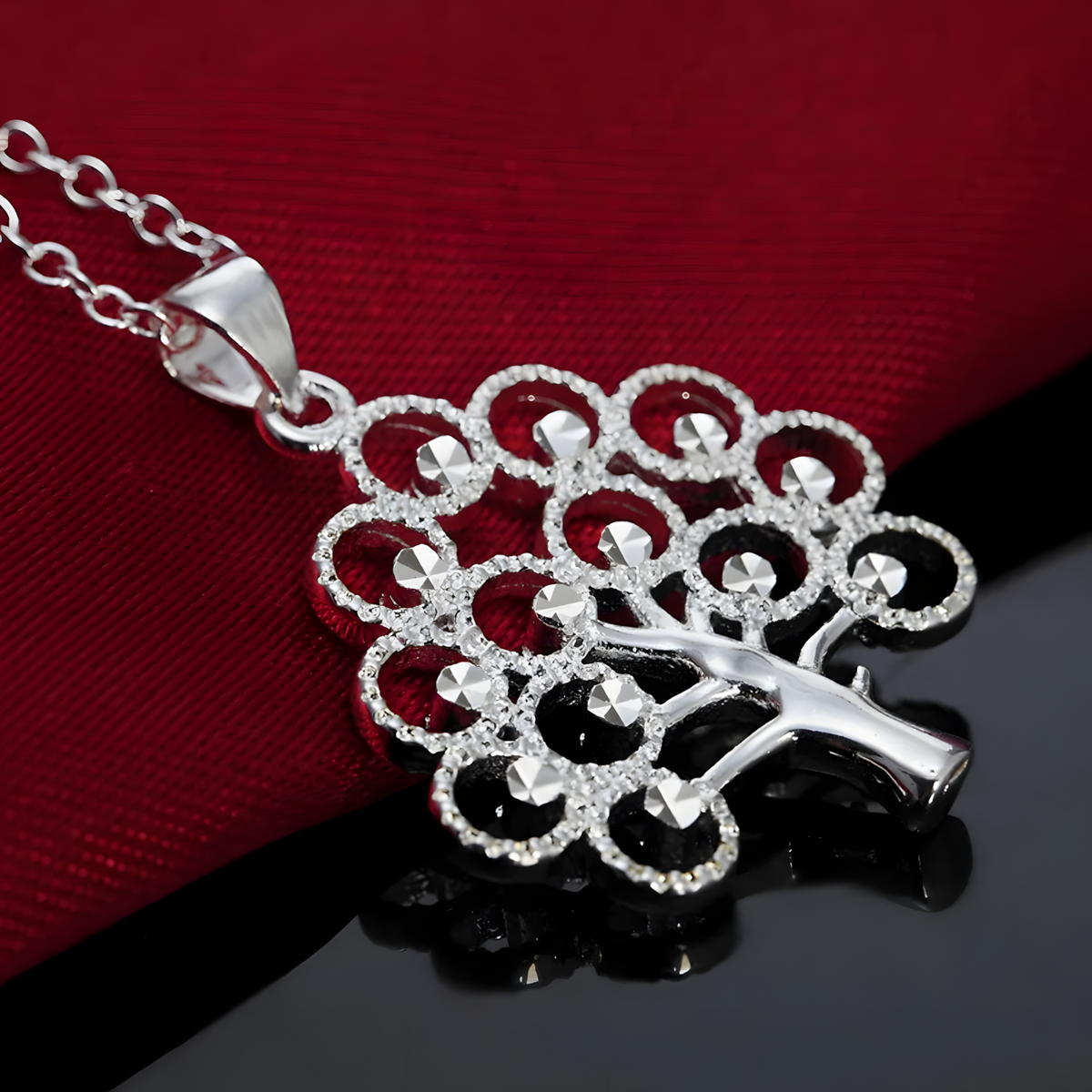 925 Sterling Silver 18 inches Elegant Acacia beans pendant Necklace Women 449