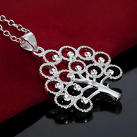 925 Sterling Silver 18 inches Elegant Acacia beans pendant Necklace Women 449
