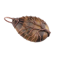 Tiger Eye Tree Of Life Pendant Necklace For Women Men Oval Brown Gemstone 1347