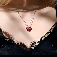 Heart Pendant Necklace For Women Silver Alloy Necklace With Red Crystal B314