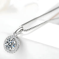 Sterling Silver Box Chain Necklace with Brilliant Zirconia Pendant Versatile 258