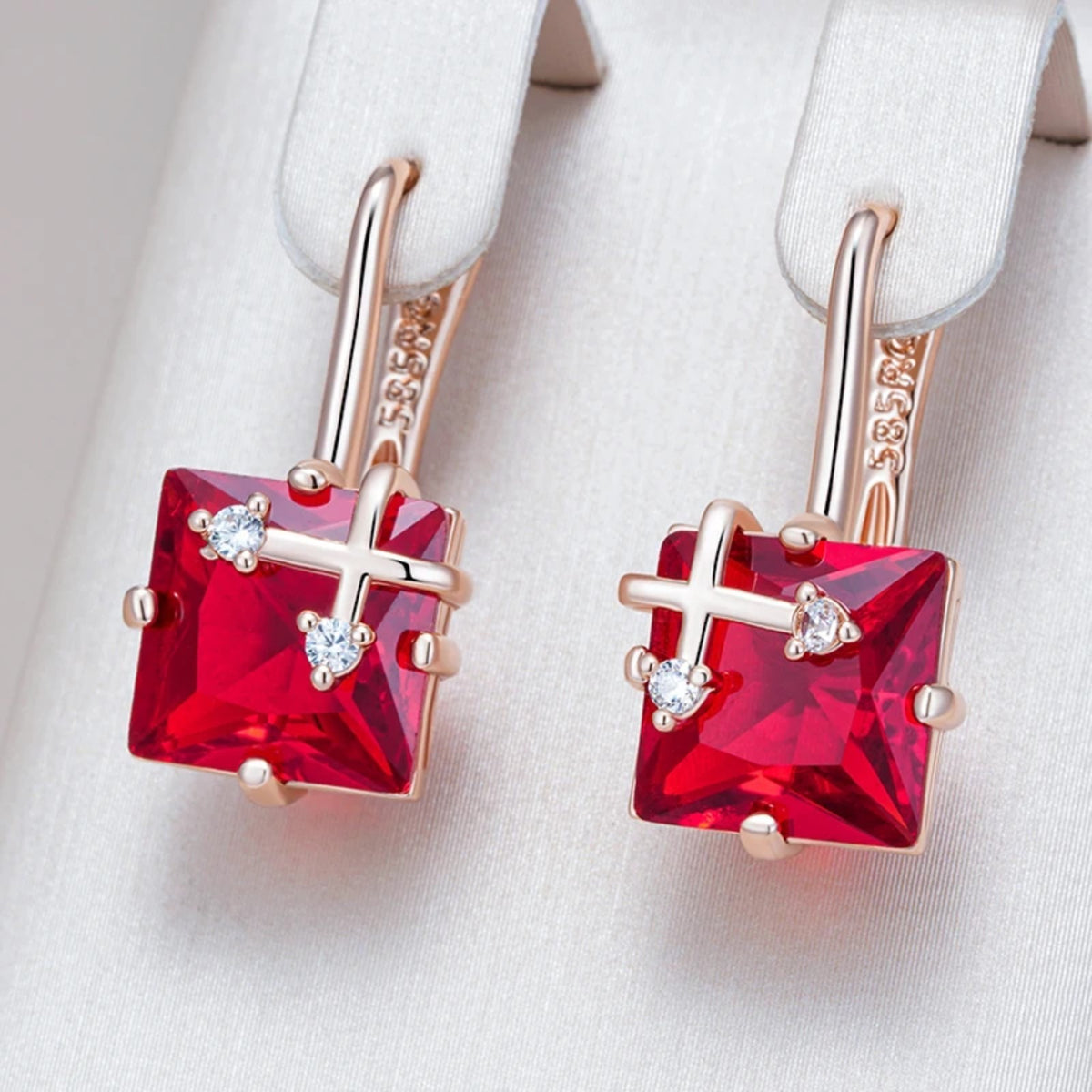 585 Rose Gold Colour Drop Earrings for Women, Copper Metal Cubic Zirconia 1296