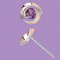 Purple Crystal Swirl Stud Earrings Women Elegant Round Cut CZ in 925 Silver 951