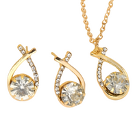 Gold Color Necklace and Earrings Set Women – Elegant Teardrop Zircon Pendant 698