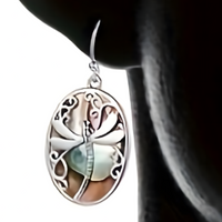 Creative Retro Geometric Oval Dragonfly Stainless Steel Dangle Earrings B82