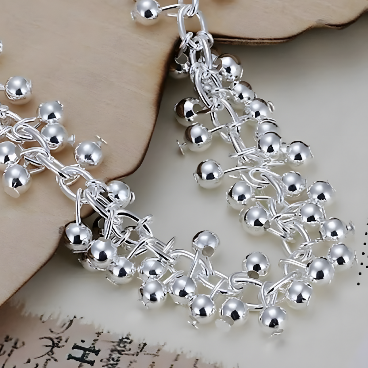 Silver-Plated Beaded Charm Bracelet for Women – Trendy Chain & Link Design 1191