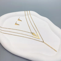 Multi-Layer V Shape Pendant with Matching Triangle Studs, Fashion Jewellery 732