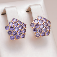 Purple Natural Zircon Cluster Drop Earrings for Women Copper Base Rose Gold 1299