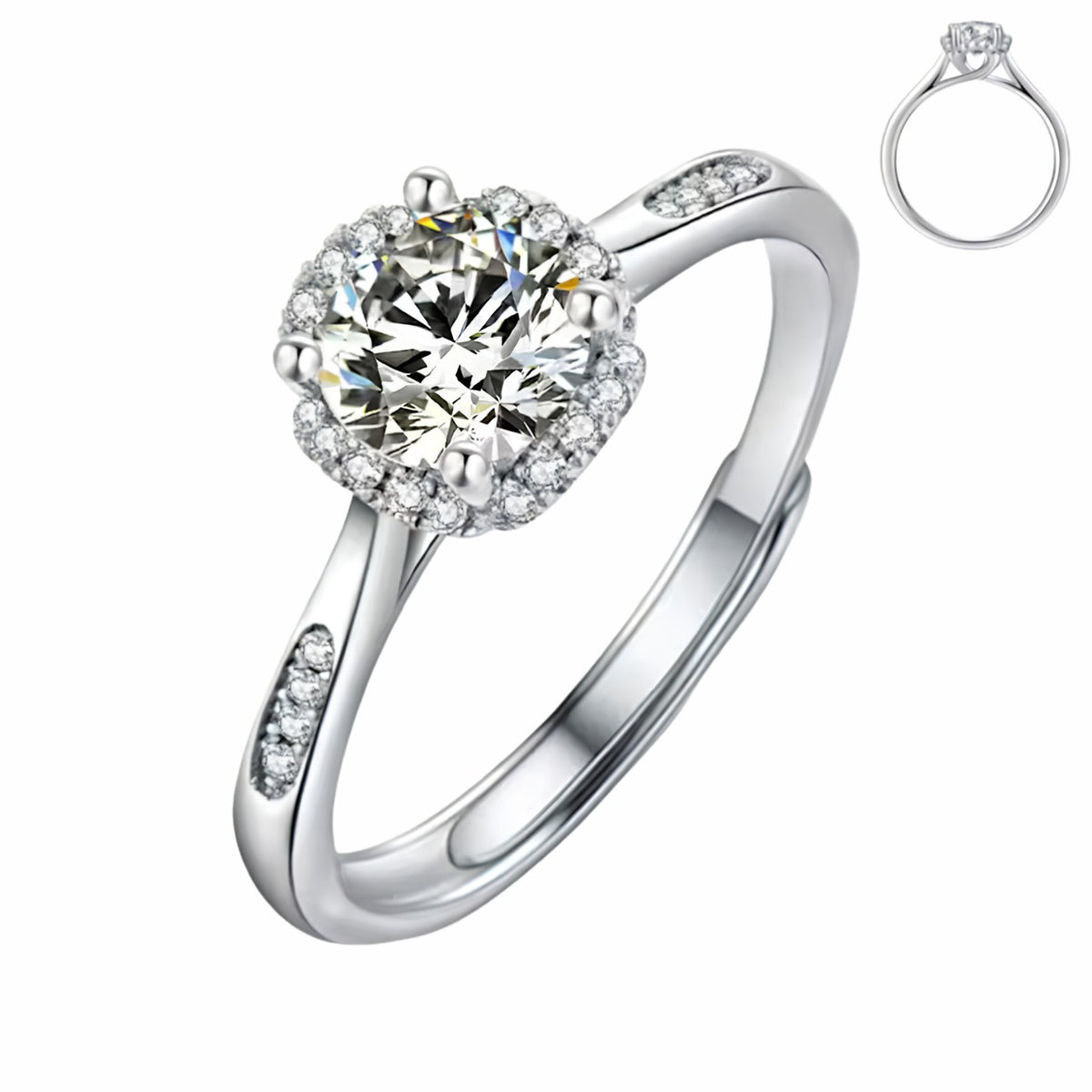 Adjustable Women Zircon Engagement Ring Round Brilliant Halo Split Band 1674