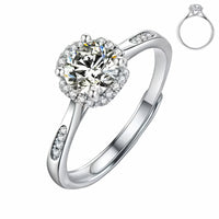 Adjustable Women Zircon Engagement Ring Round Brilliant Halo Split Band 1674
