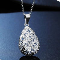 Silver Tone Filigree Teardrop Pendant Necklace Women's Fashion Jewelry Gift 410
