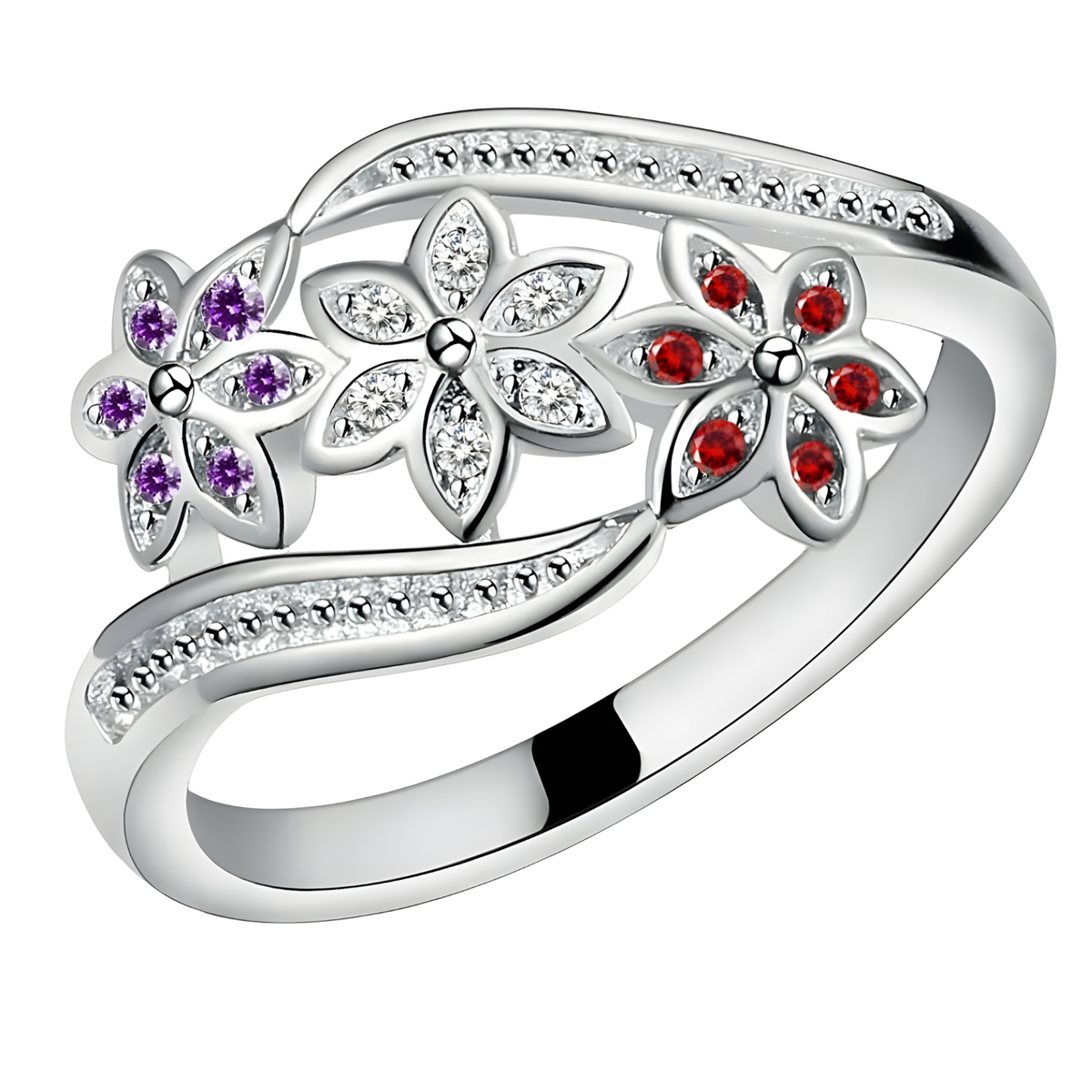 Unified Jewellery Premium Multicolour Crystal Floral Adjustable Ring 1840