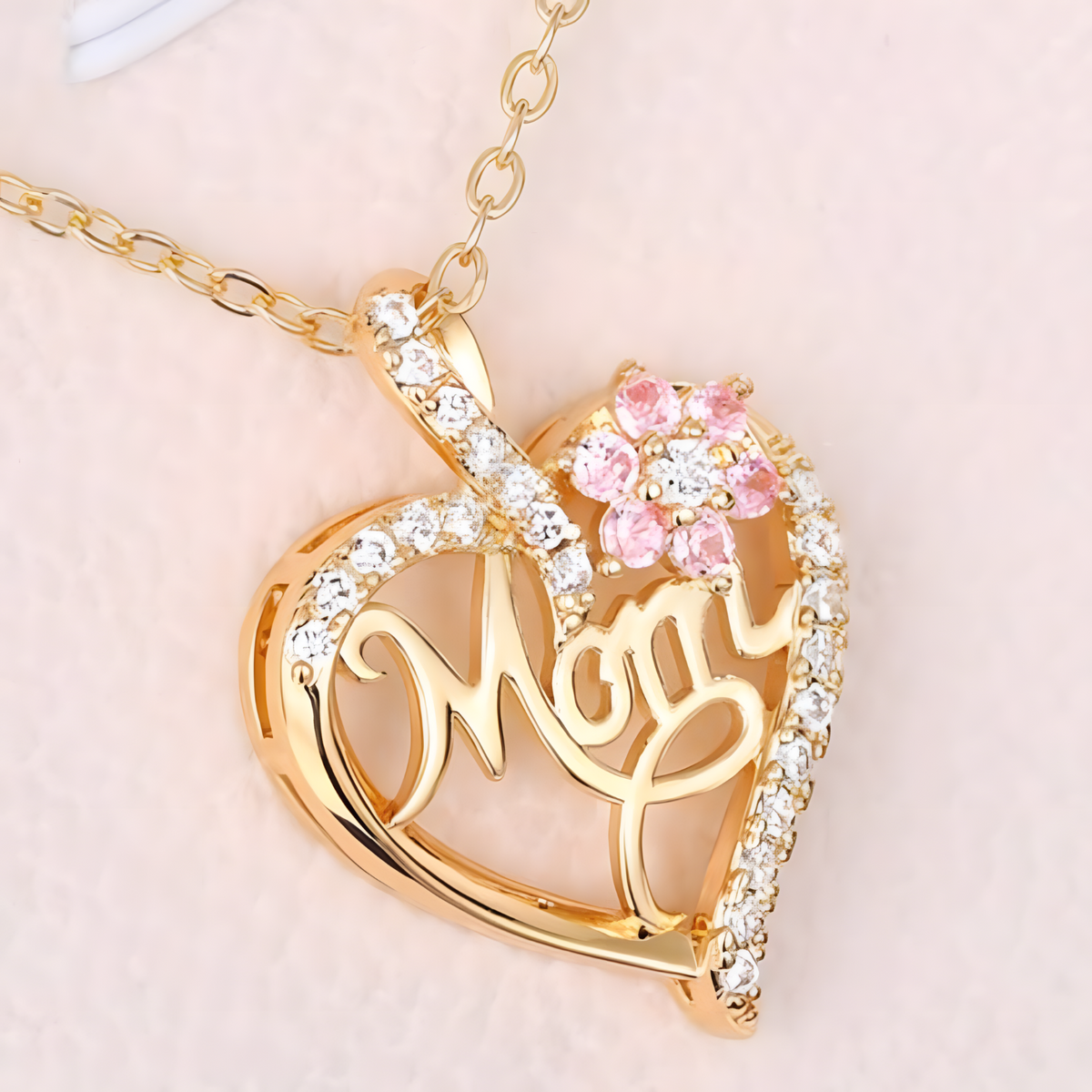 Gold-Tone Alloy Heart Shaped Pendant Necklace for Women – Sparkling Crystal 1121