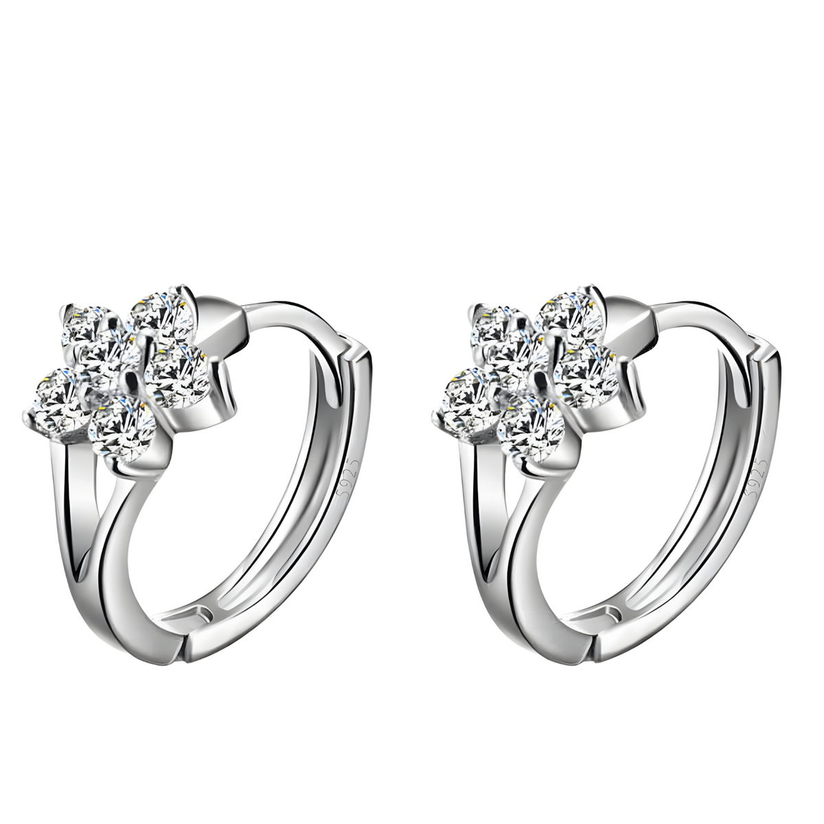 925 Silver-Plated Flower Zircon Hoop Earrings for Women Dainty Floral Huggie 935