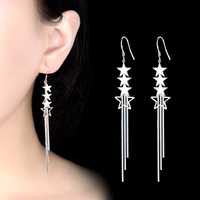 925 Sterling Silver Star Drop Earrings, Long Tassel Dangle, Sparkling 325