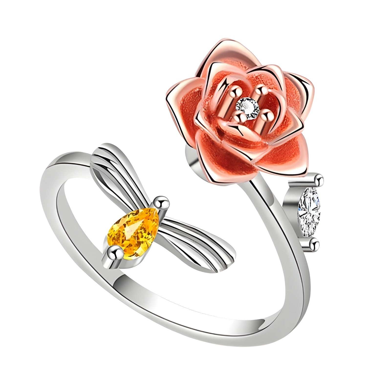 Unified Jewellery Rotatable Rose Flower Ring (Adjustable) Silver Tone Floral 388