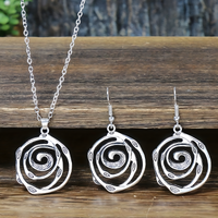 Boho Ethnic Spiral Jewelry Set for Women – Antique Silver Hollow-Out Pendant 676